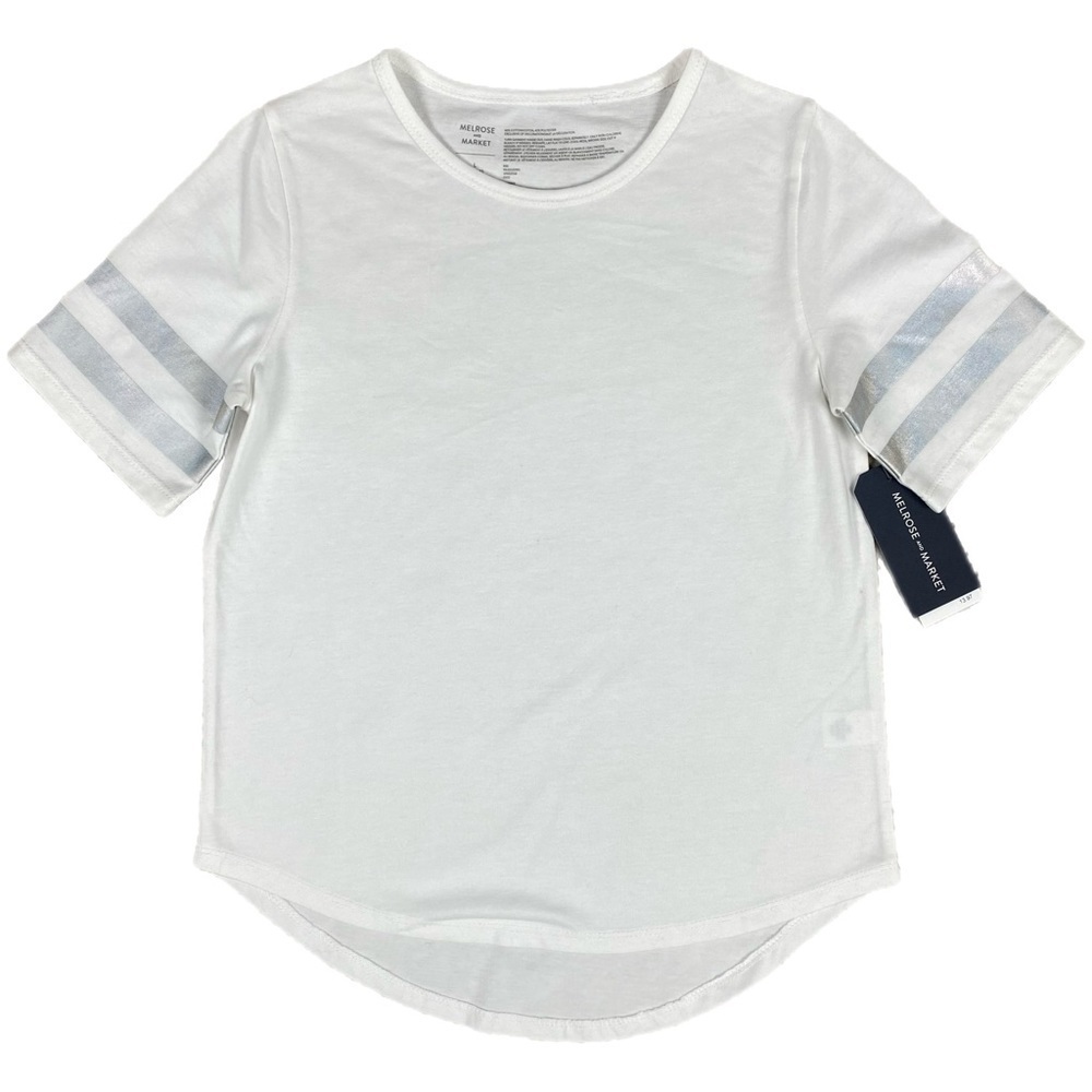 Melrose & Market Girls White Metallic Foil Short Sleeve‎ Size Large (10/12)